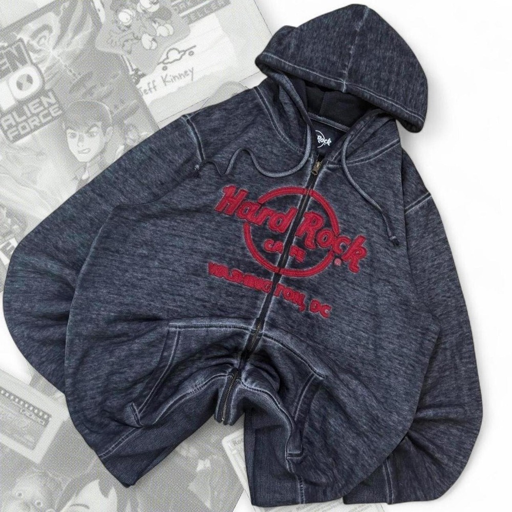 Vintage Y2K Skater Grunge Hard Rock Cafe Washington DC Zip Up Graphic Hoodie